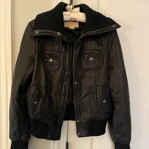 Michael Kors Rib Collar Leather Jacket